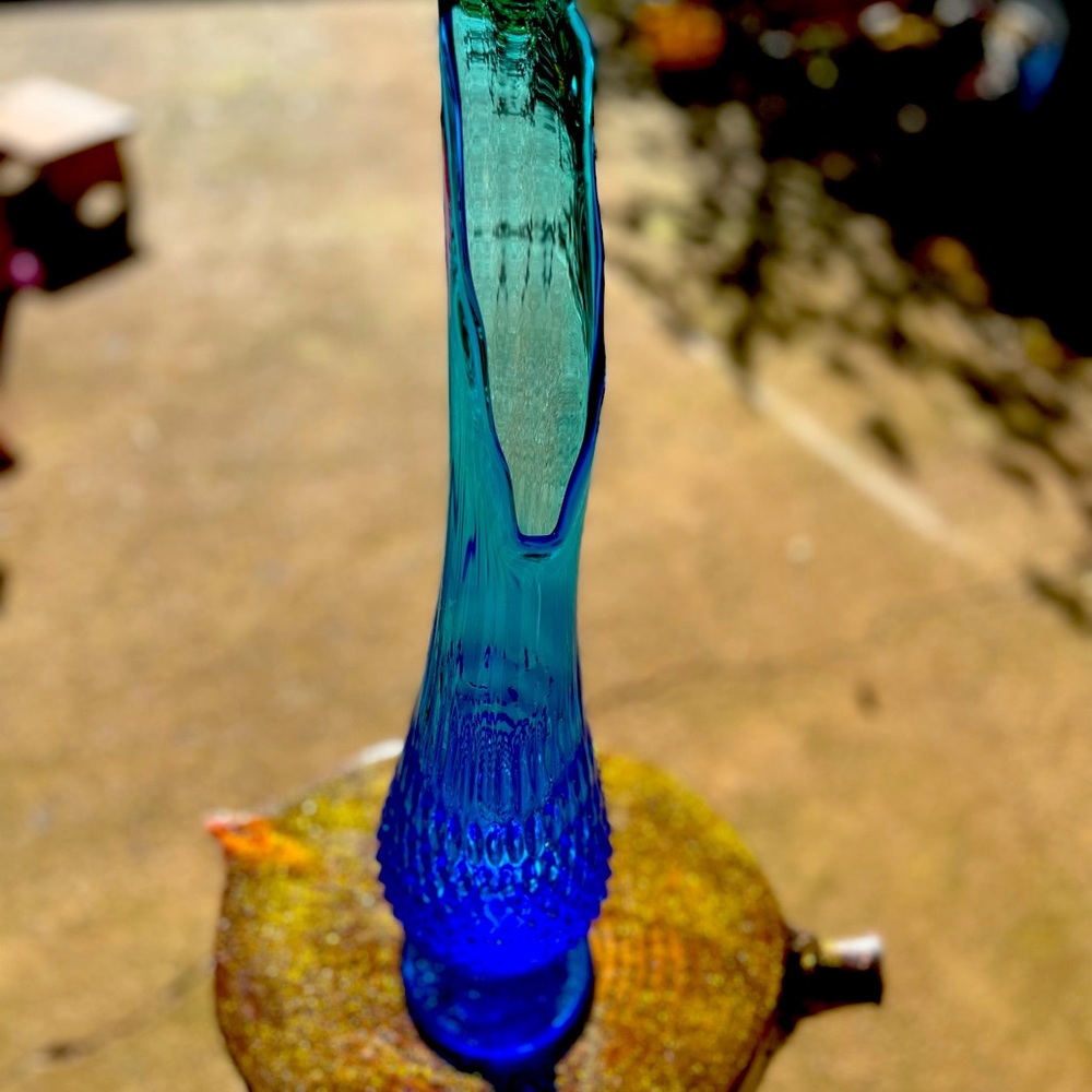 Vintage Mid-Century FENTON Colonial Blue Hobnail Swung Glass Vase 21-1/2”